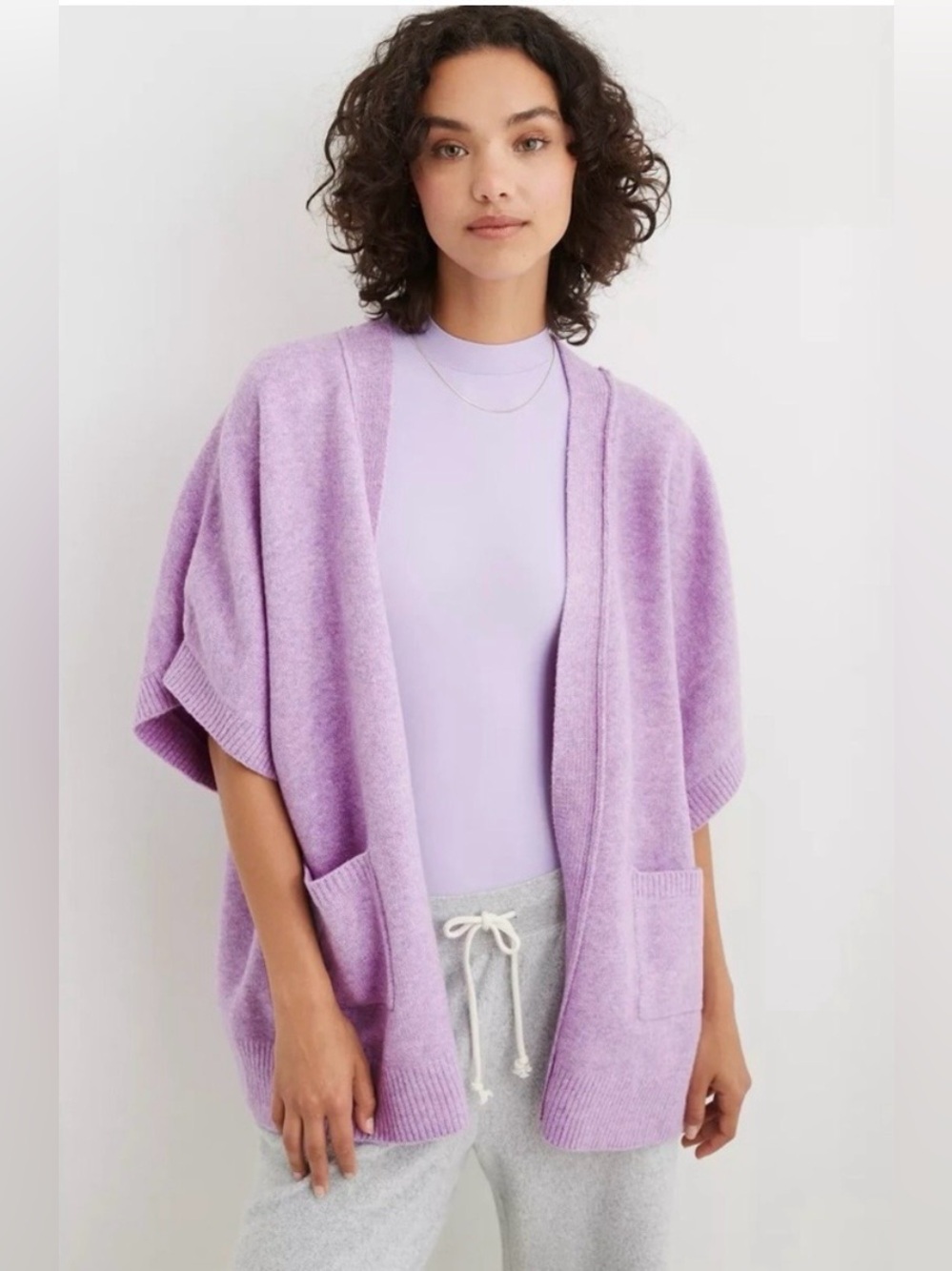 aerie unREAL Cape Open Front Cardigan Sweater Purple Lavender Size XS/S